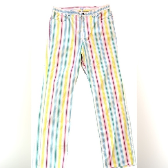 Escada Sport Linda Straight Leg Stretch Rainbow Striped Pants EU Size 42 US 12 - Picture 1 of 13
